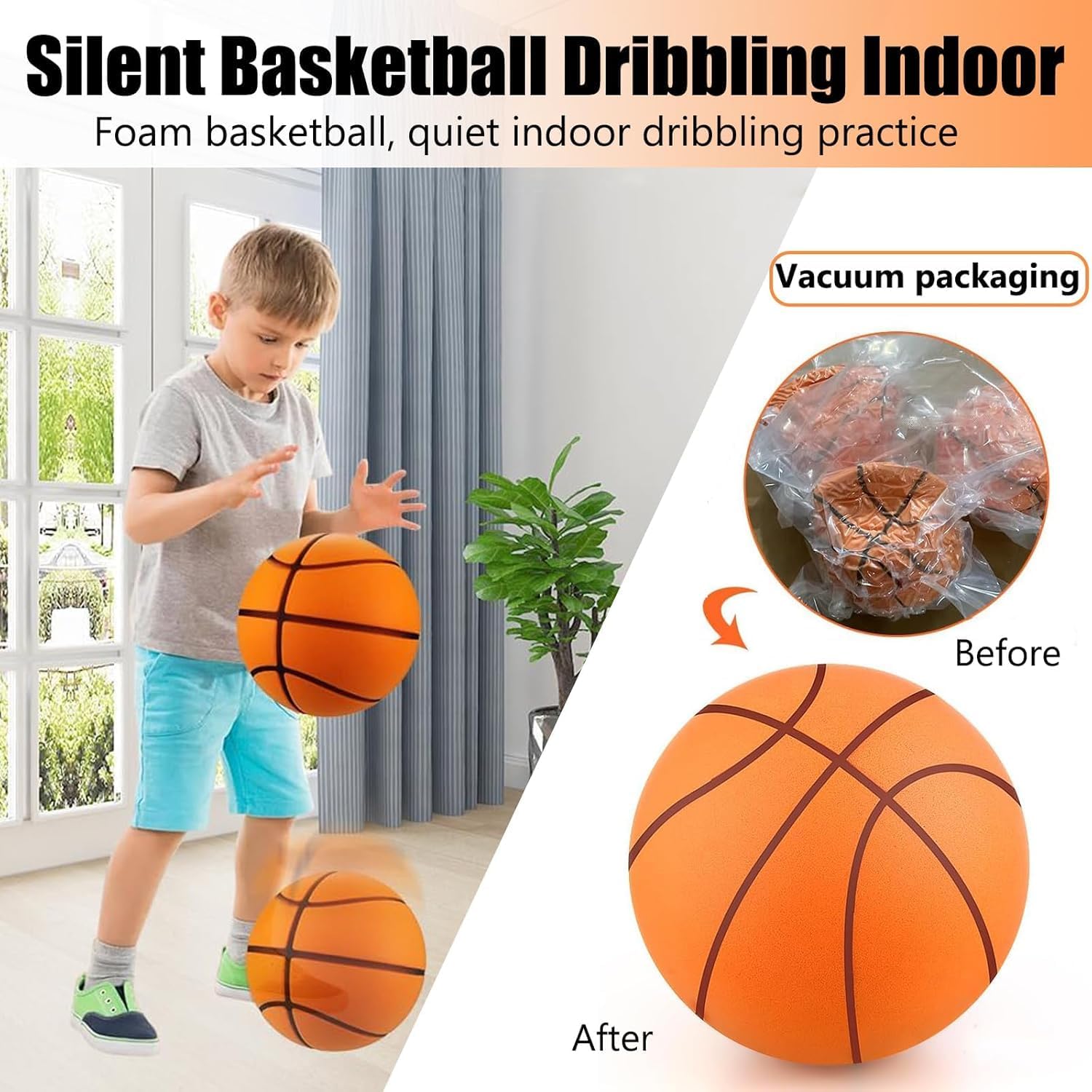 Sprstar Silent Basketball Size 7 (29.5) - 2026 New Upgrade Foam Basketball Arcade Game Indoor | Ball for Quiet Dribbling and Indoor Training,Pro PU Foam Ball – Higher Bounce